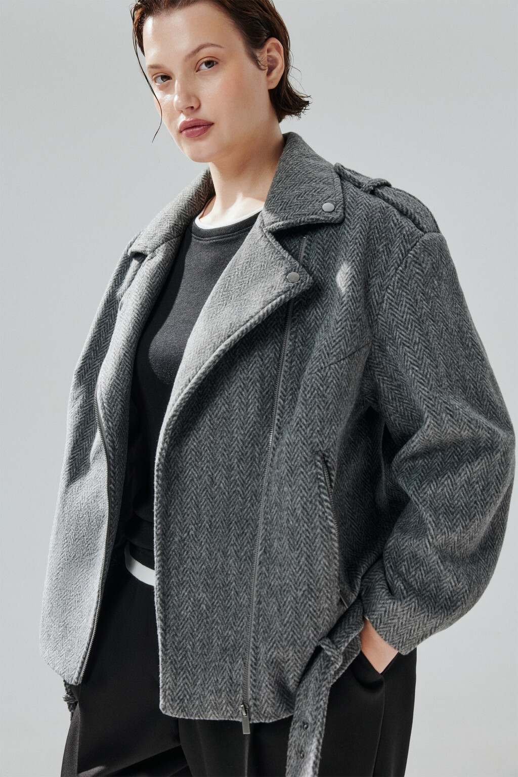 Куртка-косуха из драповой ткани - цвет серый - 1