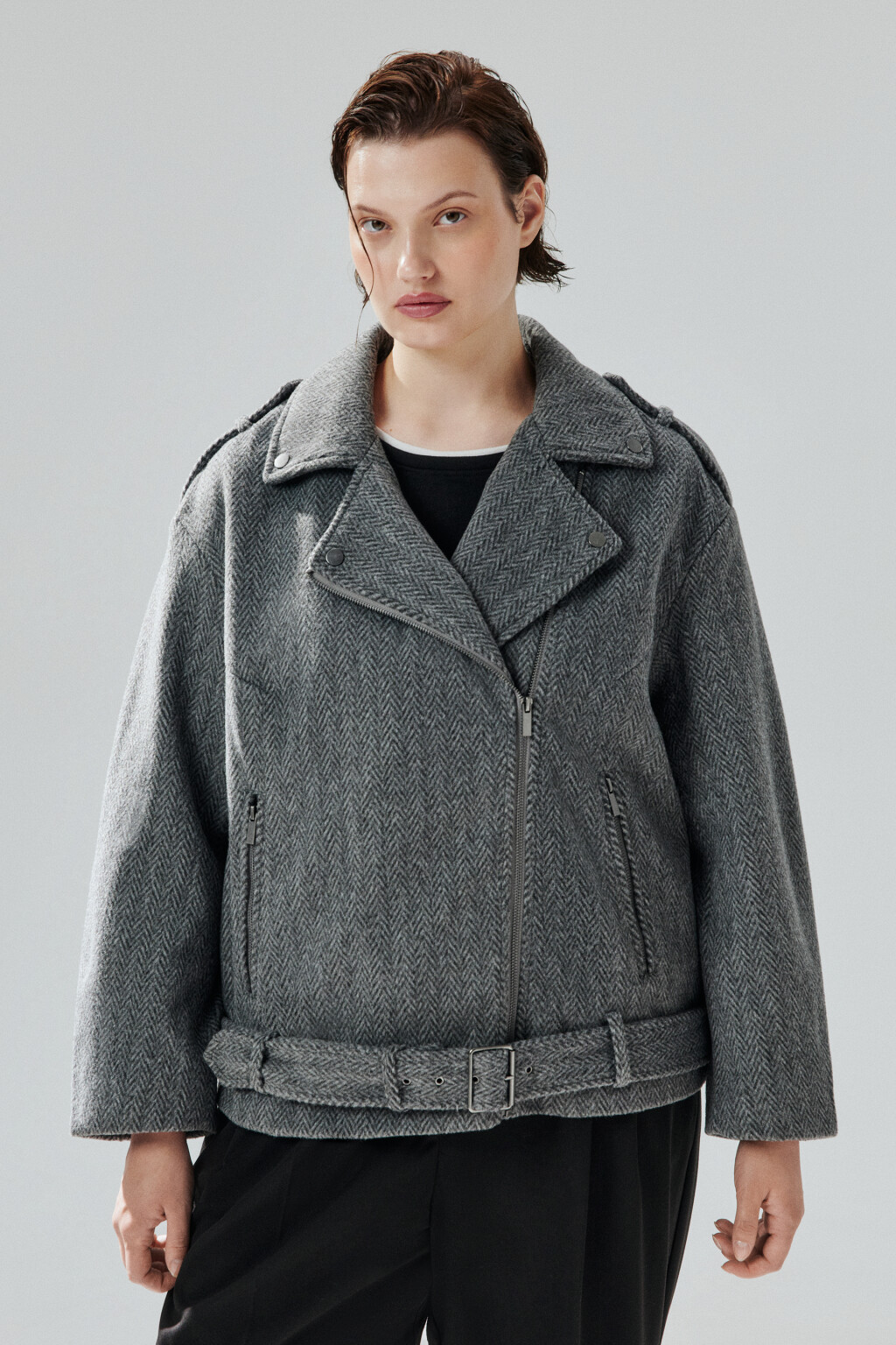 Куртка-косуха из драповой ткани - цвет серый - 2
