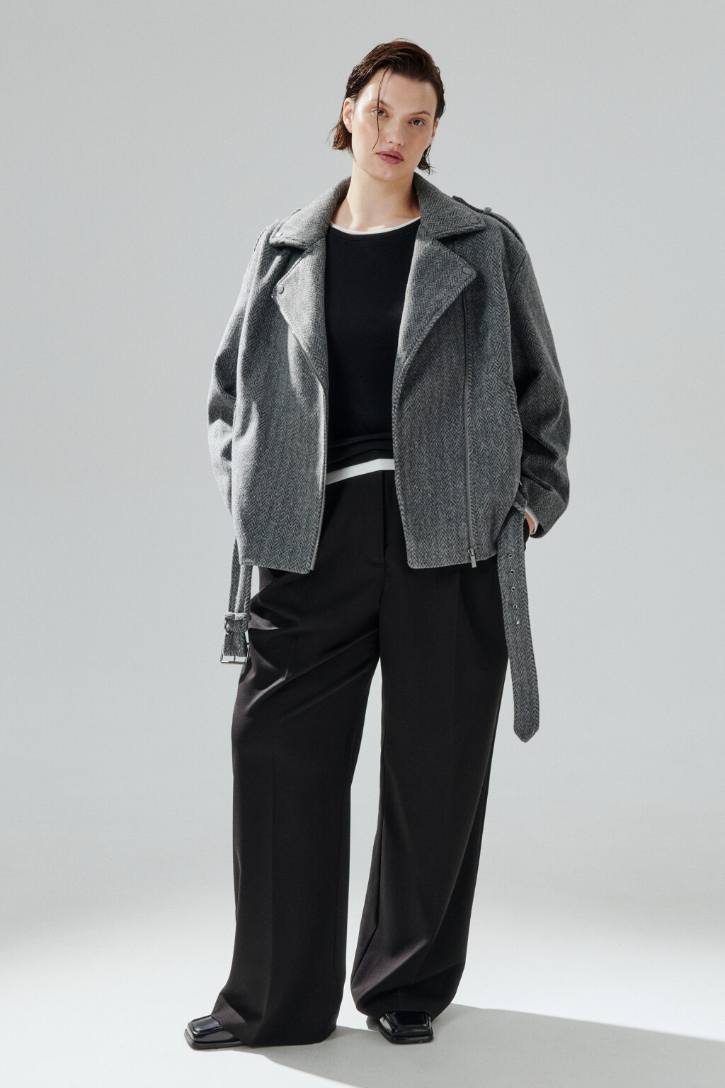 Куртка-косуха из драповой ткани - цвет серый - 4