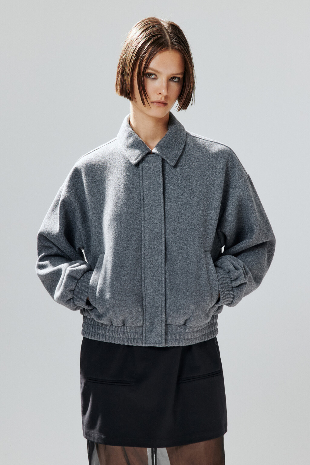 Куртка-бомбер из драповой ткани - цвет серый - 3