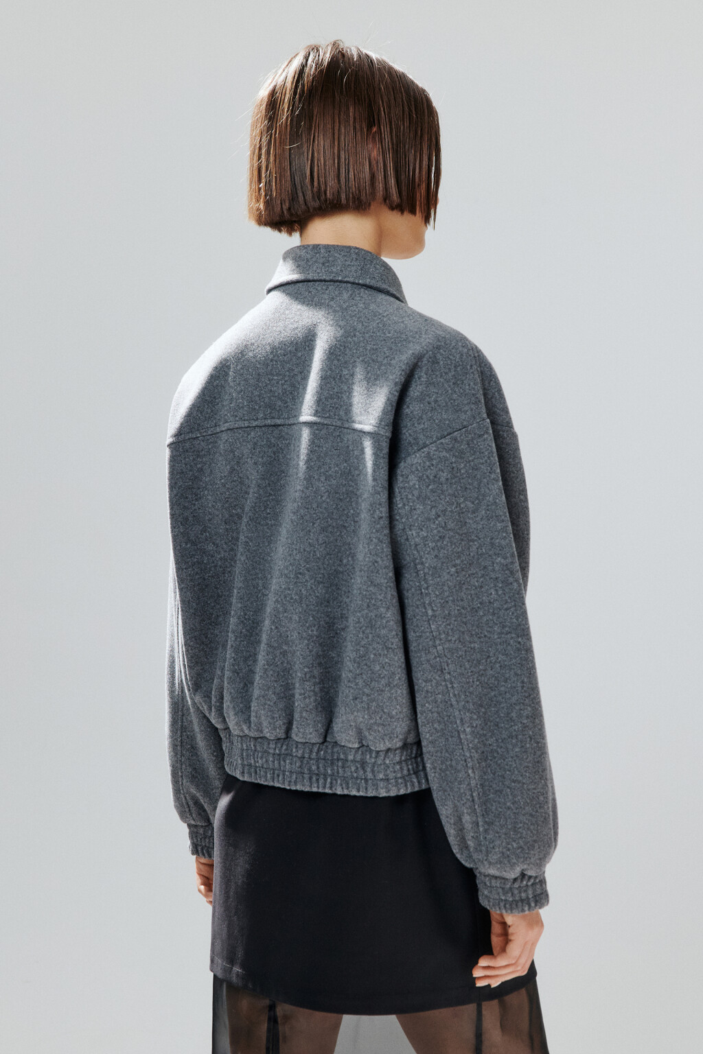 Куртка-бомбер из драповой ткани - цвет серый - 4