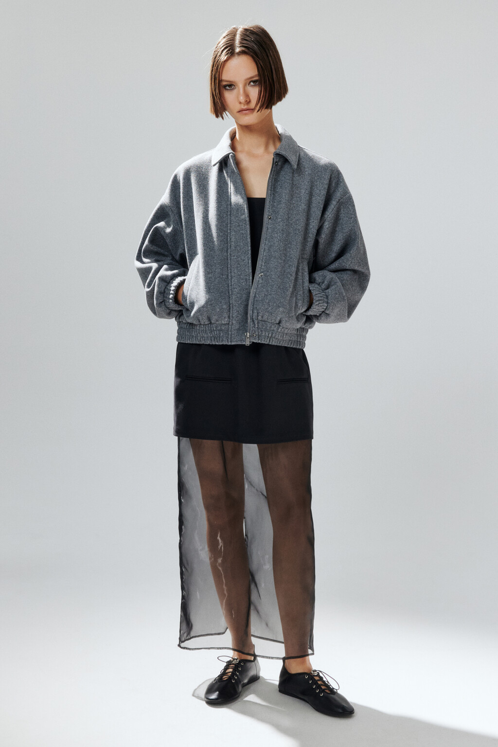 Куртка-бомбер из драповой ткани - цвет серый - 5
