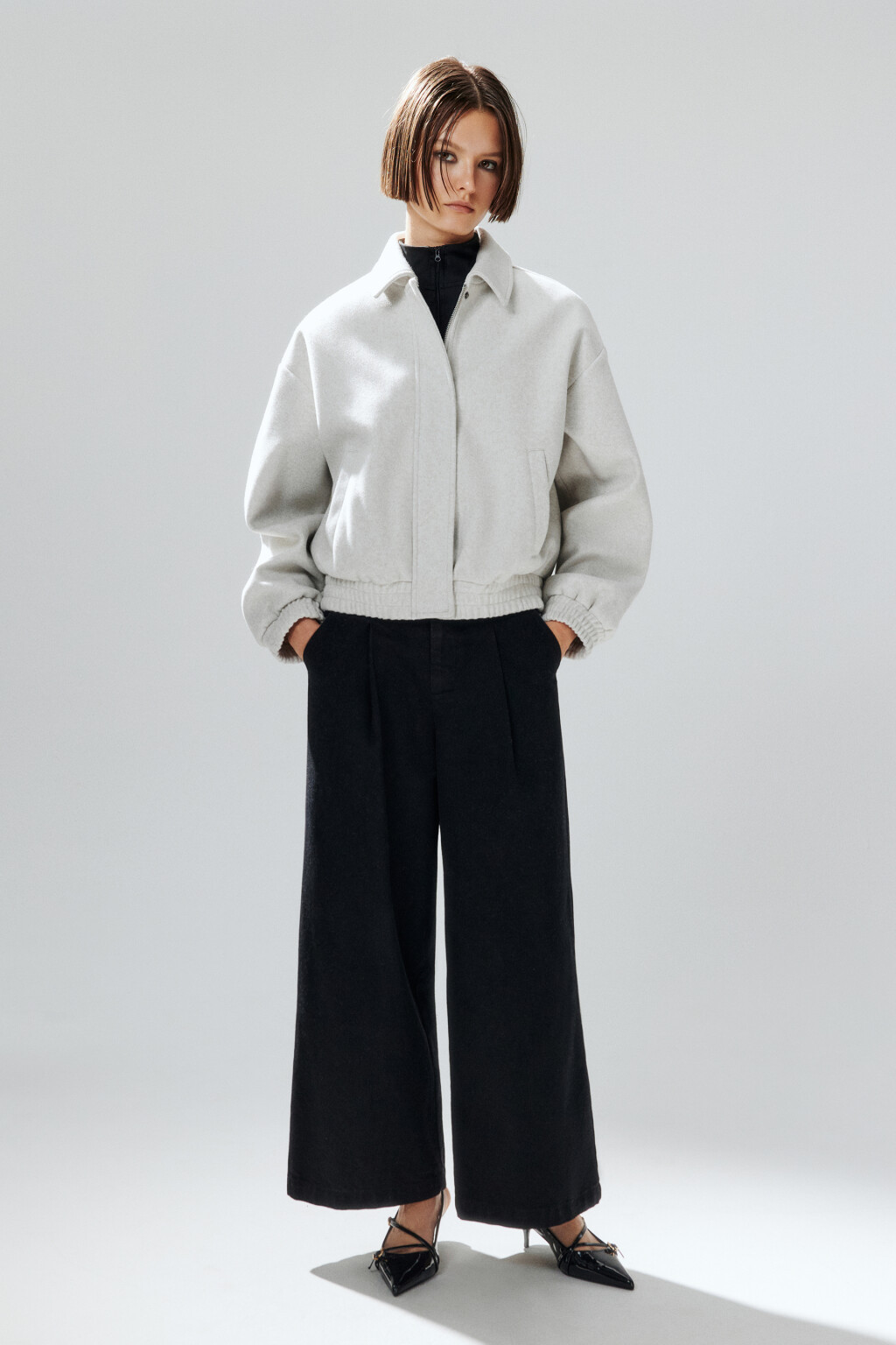 Куртка-бомбер из драповой ткани - цвет молочный - 6