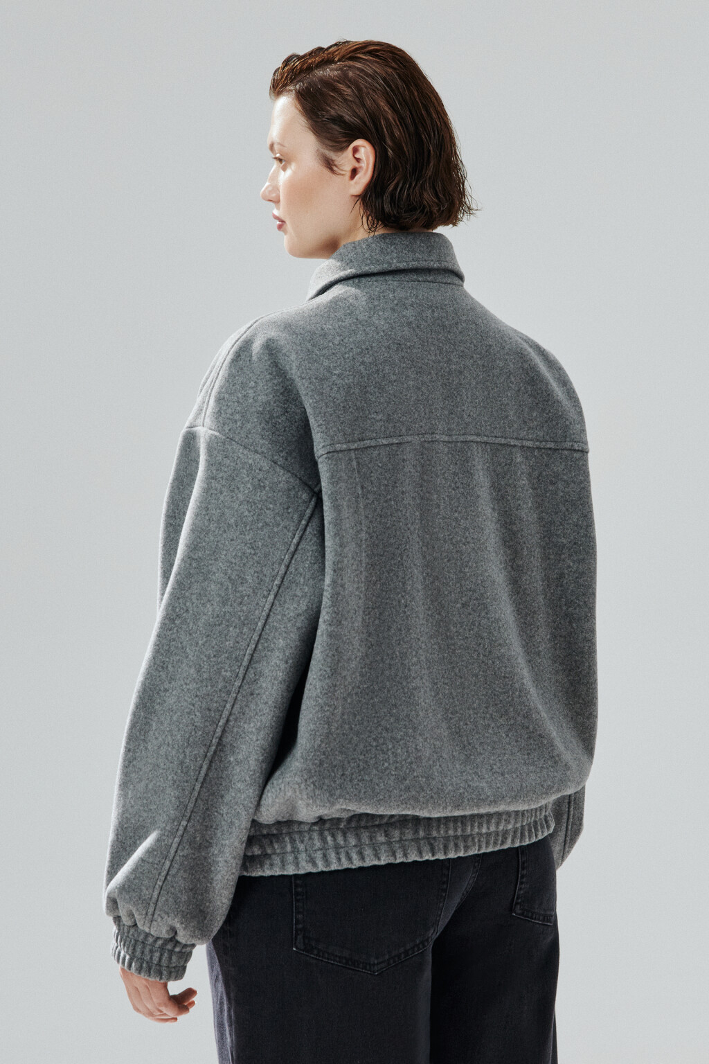 Куртка-бомбер из драповой ткани - цвет серый - 3