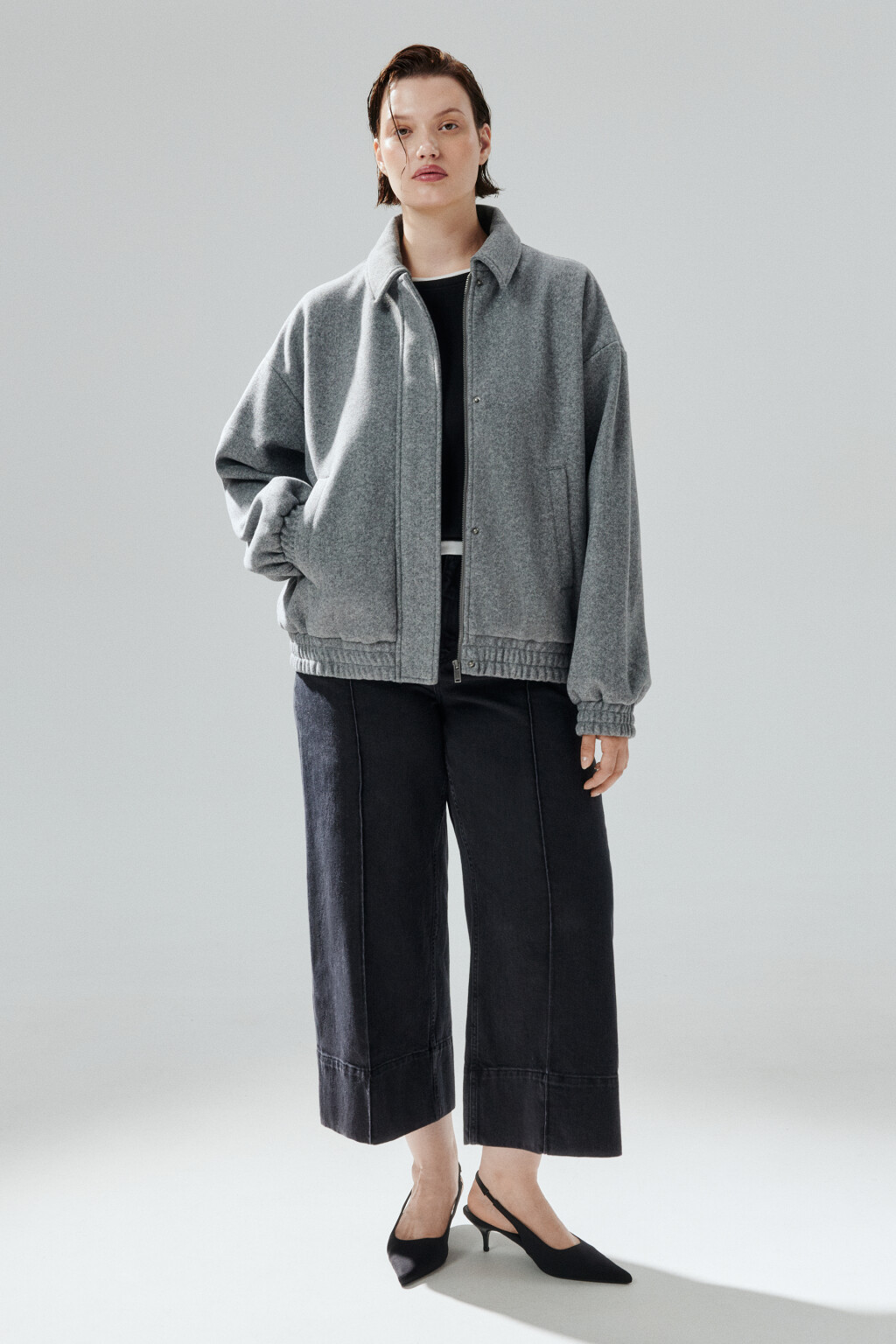 Куртка-бомбер из драповой ткани - цвет серый - 4