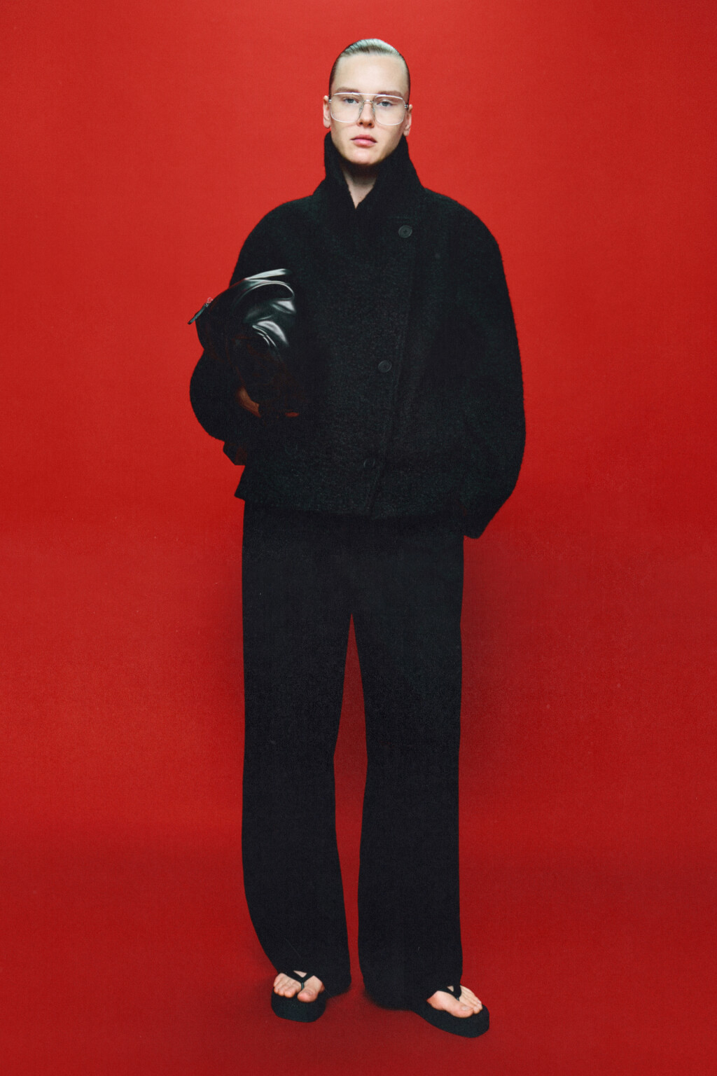 Полупальто драповое двубортное - цвет черный - 1