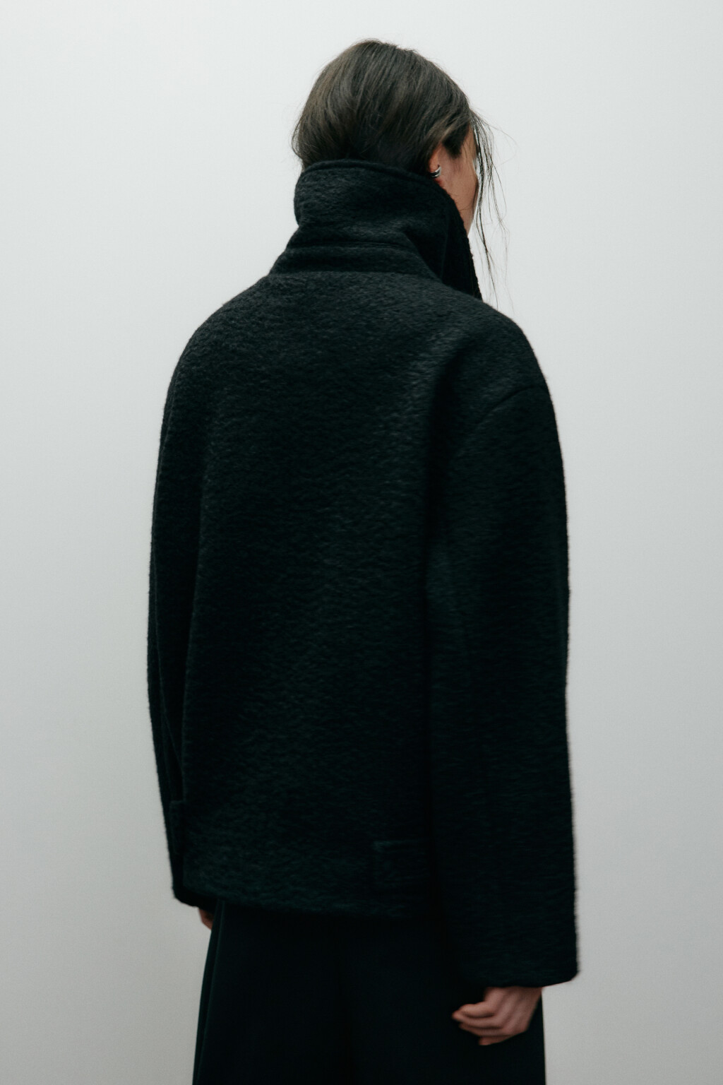 Полупальто драповое двубортное - цвет черный - 7