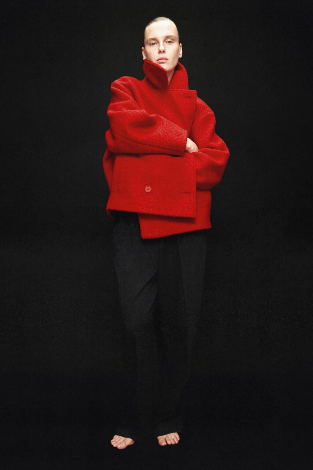 Полупальто драповое двубортное - цвет красный - 1