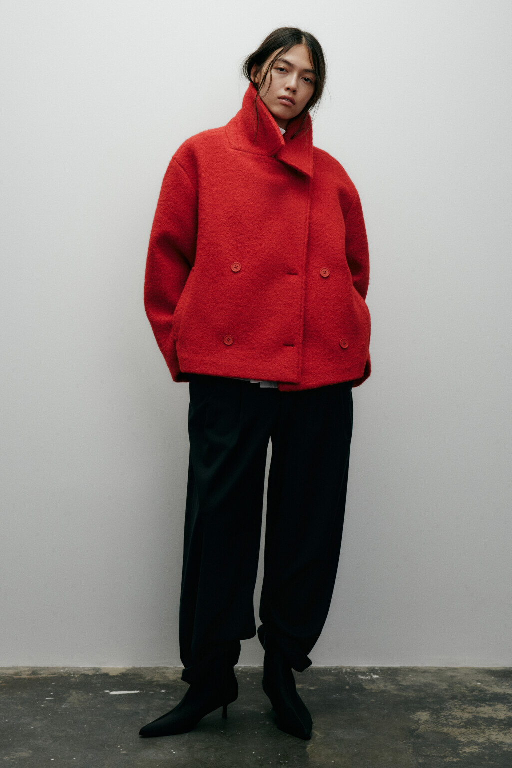 Полупальто драповое двубортное - цвет красный - 7