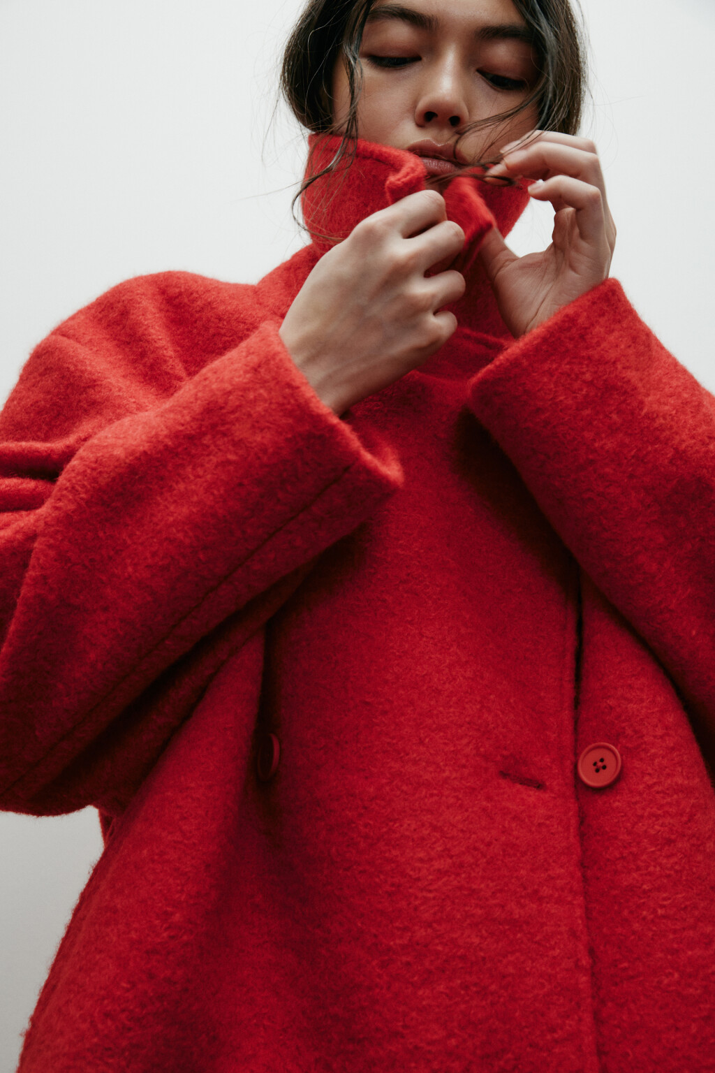 Полупальто драповое двубортное - цвет красный - 8