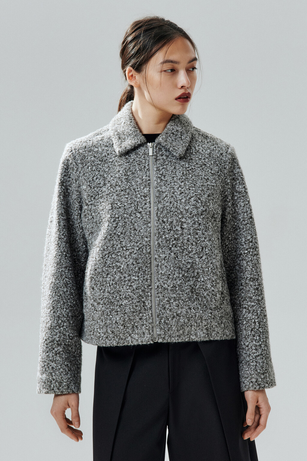 Куртка драповая на молнии - цвет серый - 2