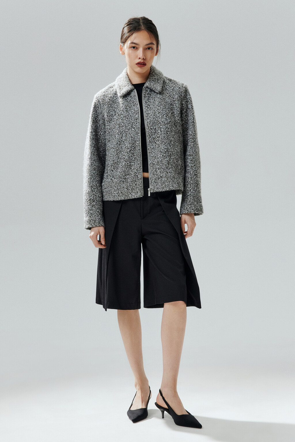 Куртка драповая на молнии - цвет серый - 4