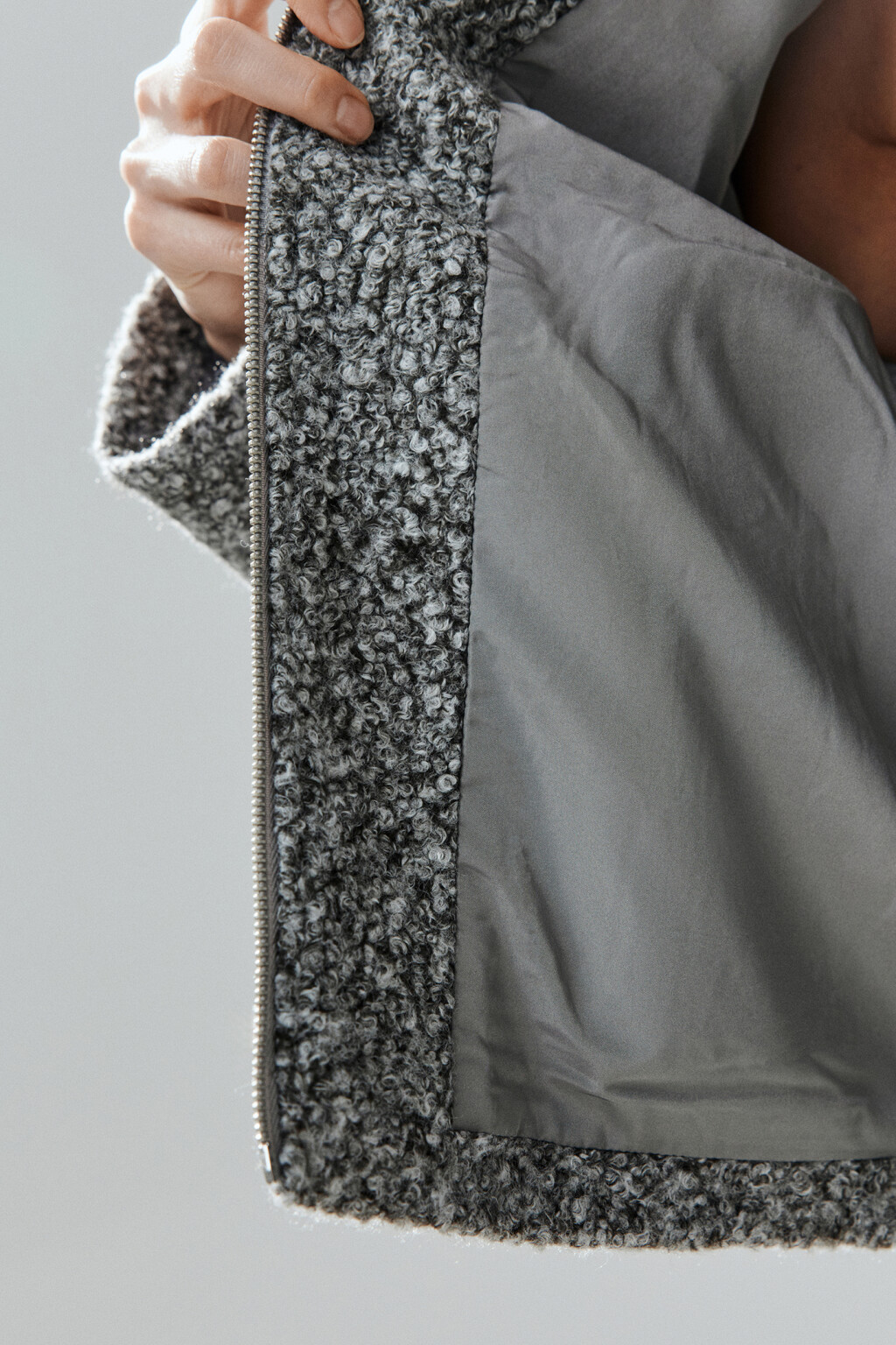 Куртка драповая на молнии - цвет серый - 7