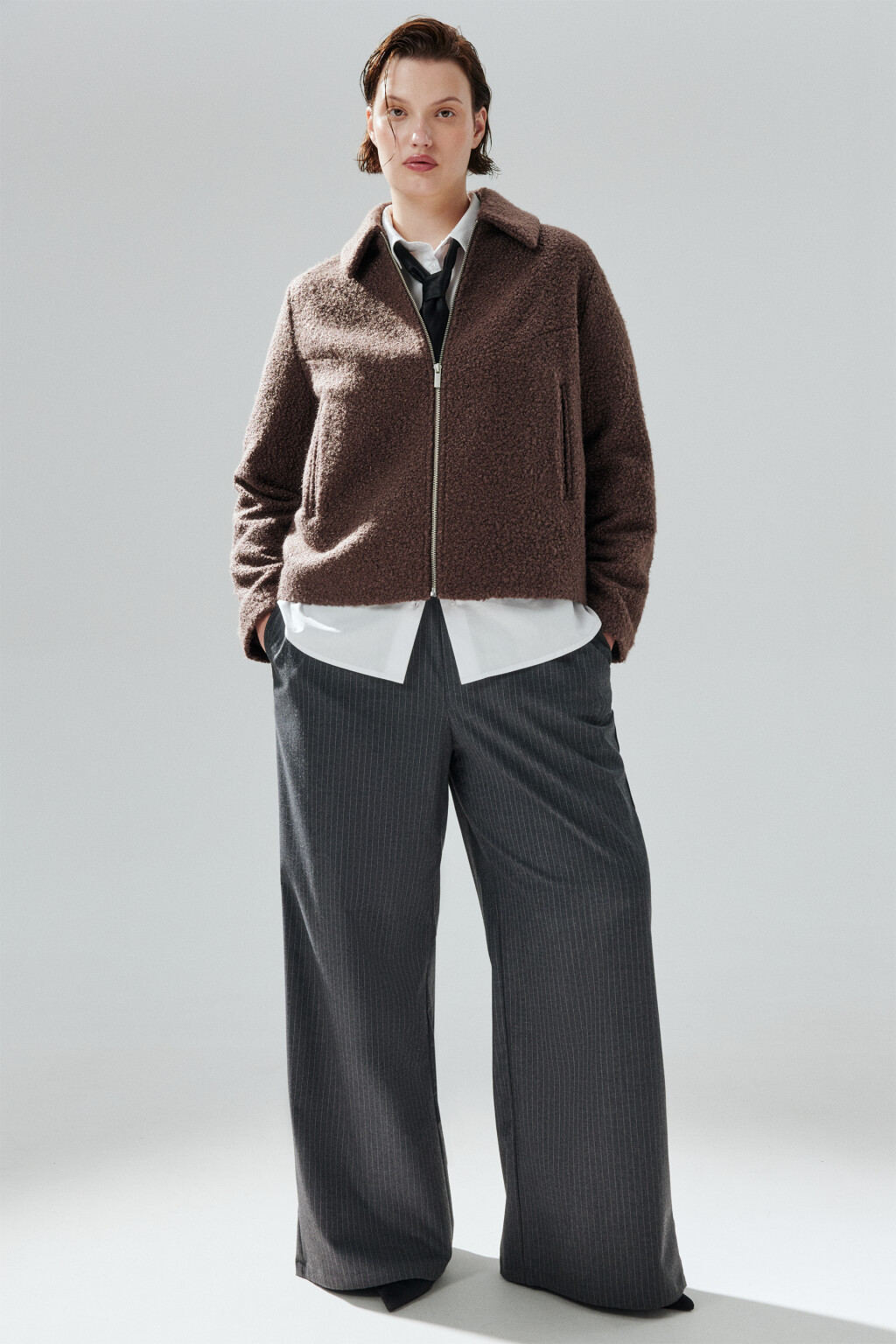 Куртка драповая на молнии - цвет коричневый - 1