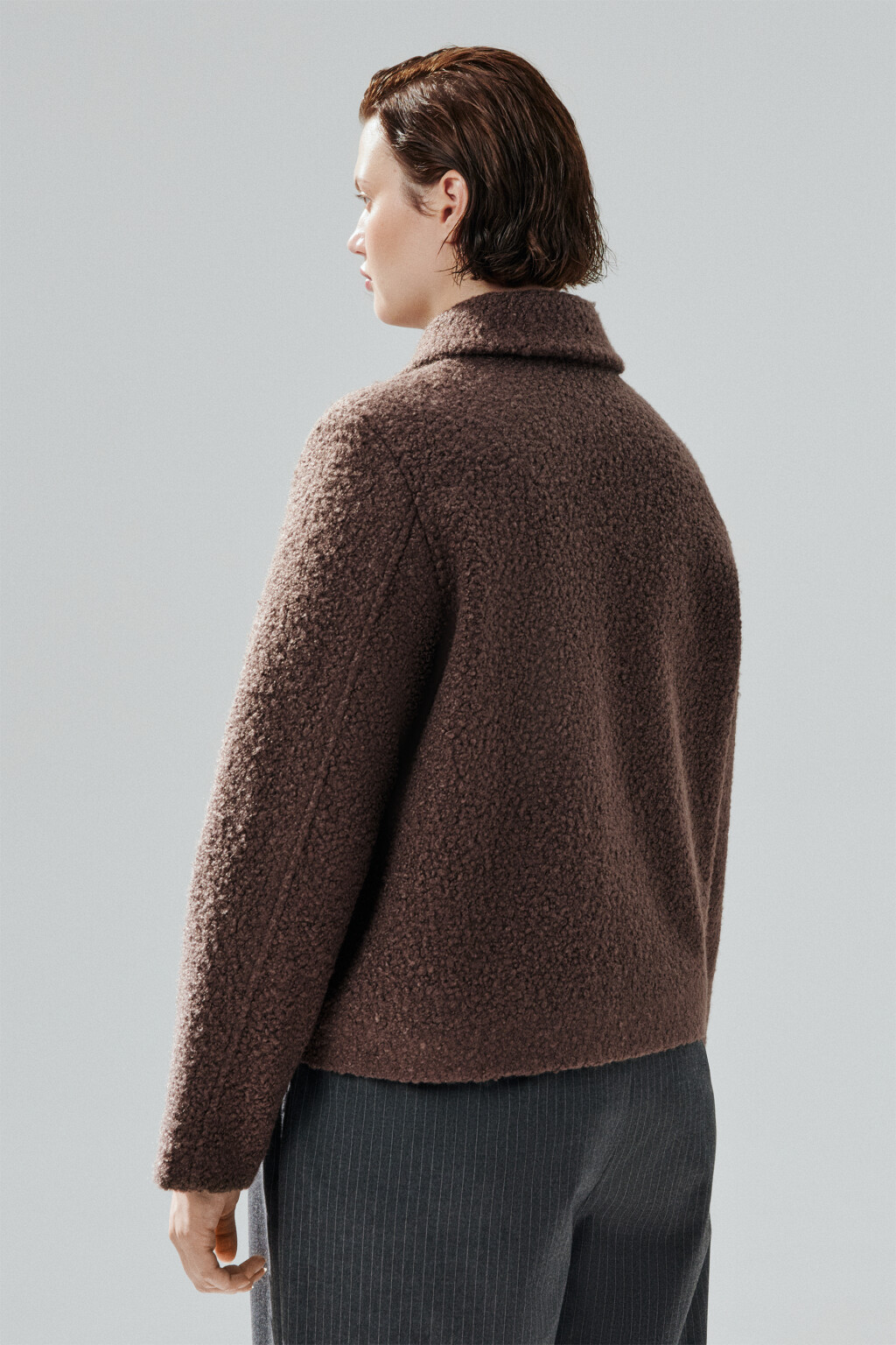 Куртка драповая на молнии - цвет коричневый - 3