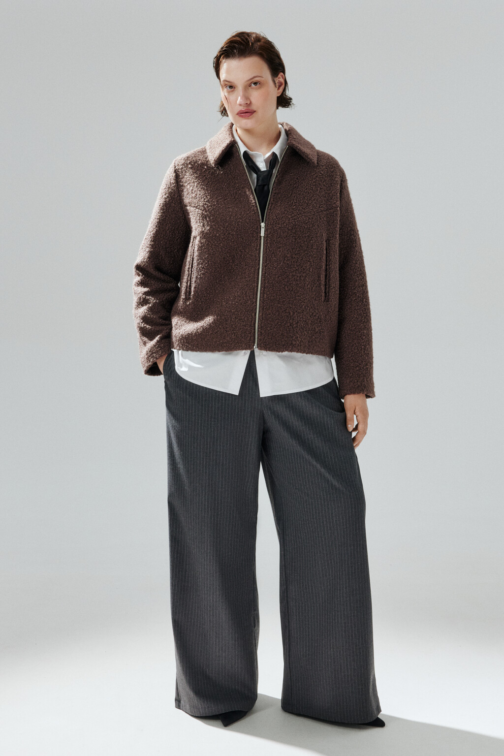 Куртка драповая на молнии - цвет коричневый - 4