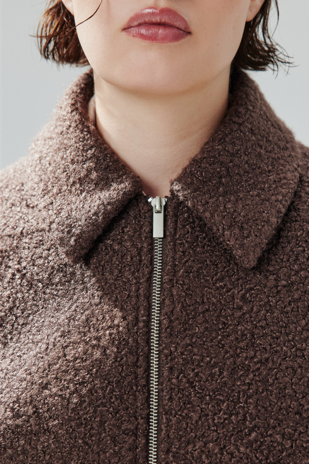 Куртка драповая на молнии - цвет коричневый - 5