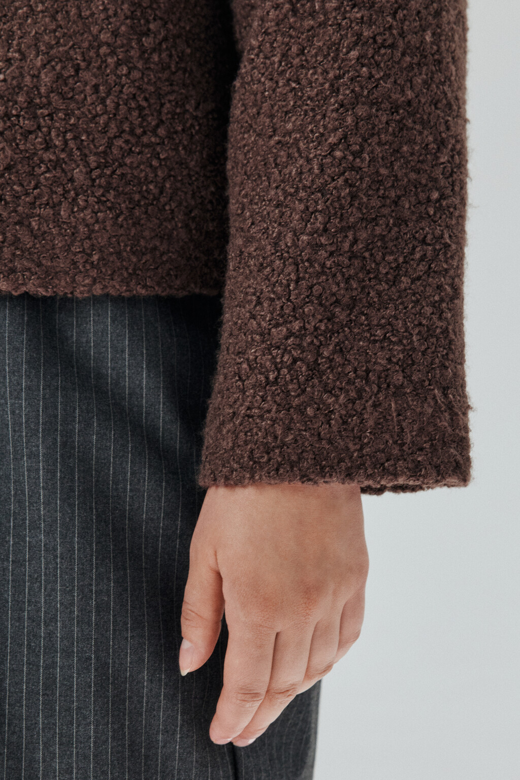 Куртка драповая на молнии - цвет коричневый - 6