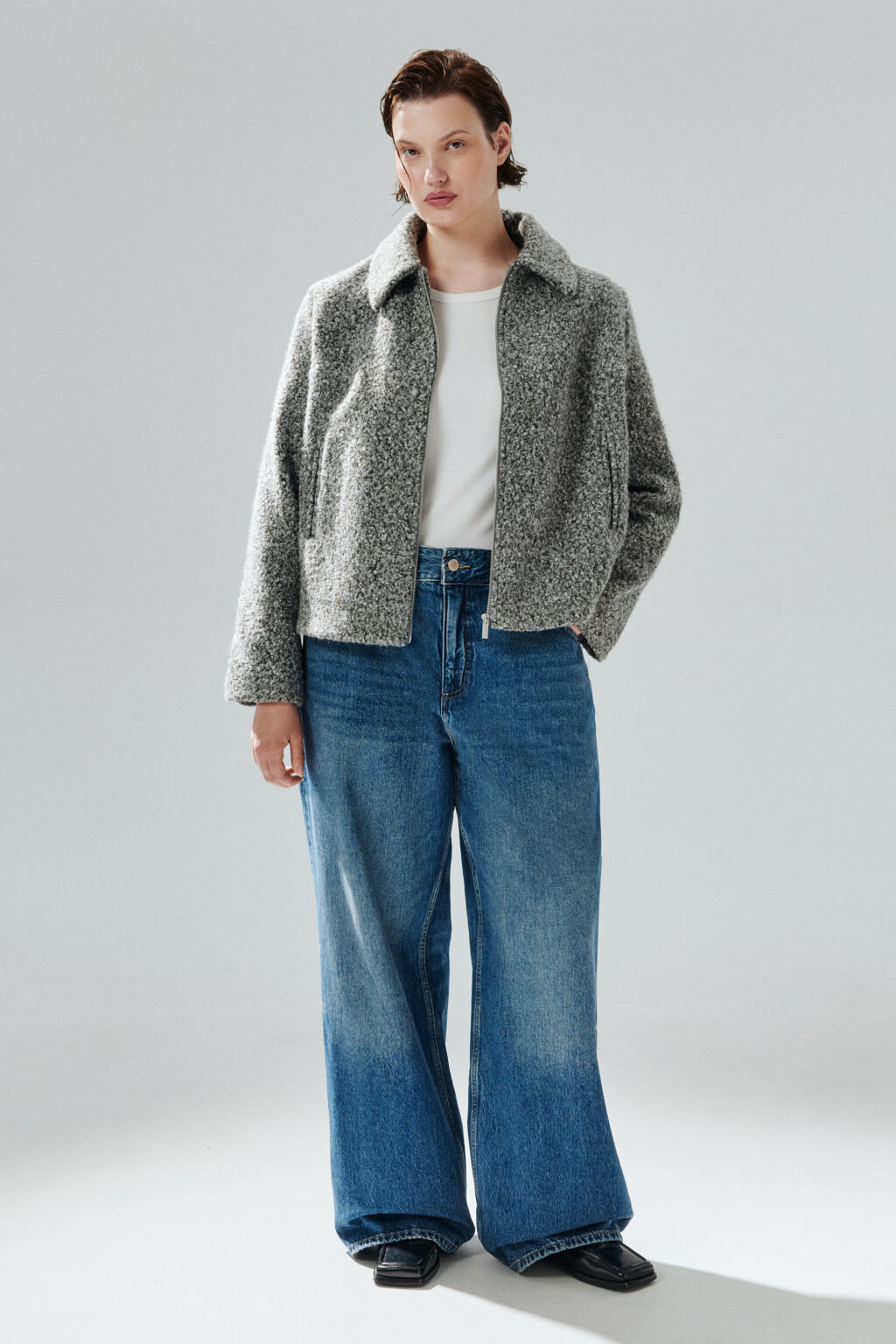 Куртка драповая на молнии - цвет серый - 5