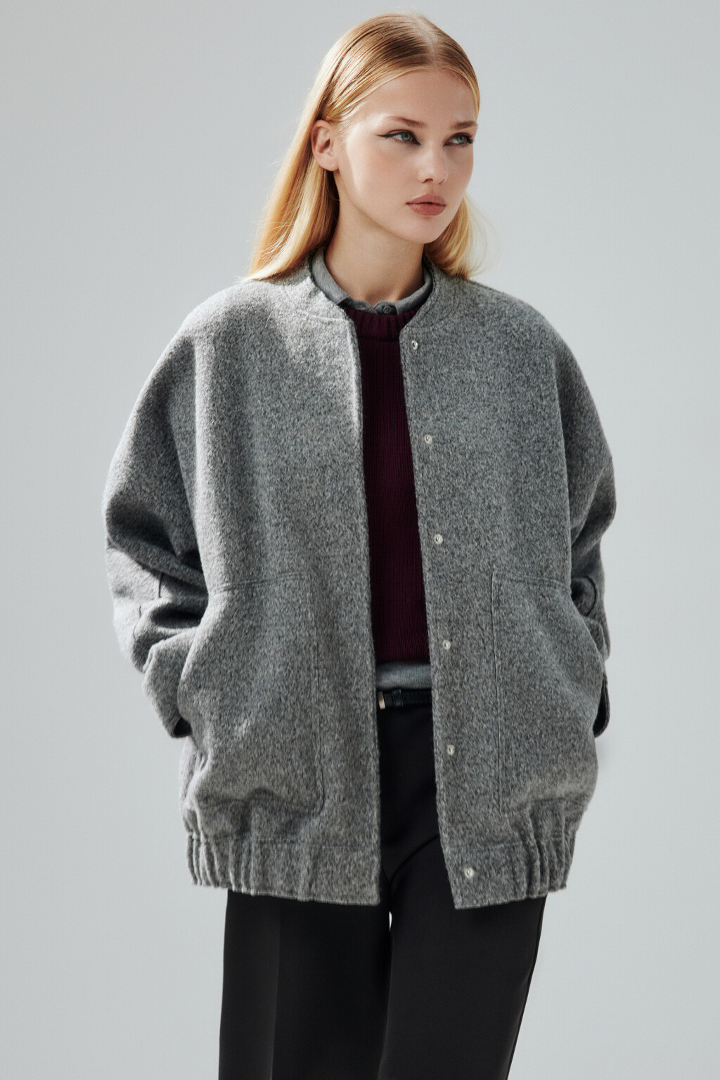 Куртка-бомбер из драповой ткани - цвет серый - 1