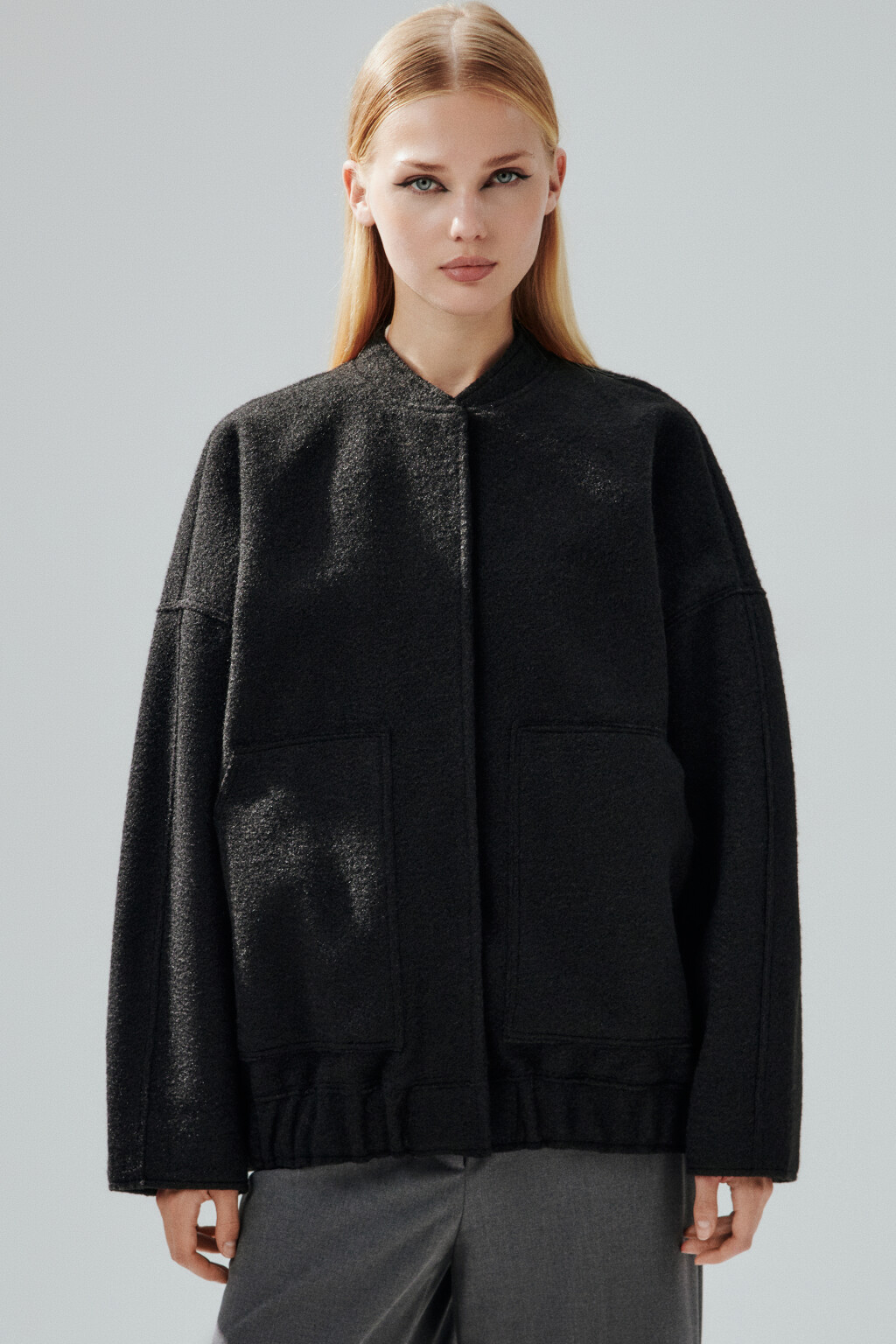 Куртка-бомбер из драповой ткани - цвет черный - 3