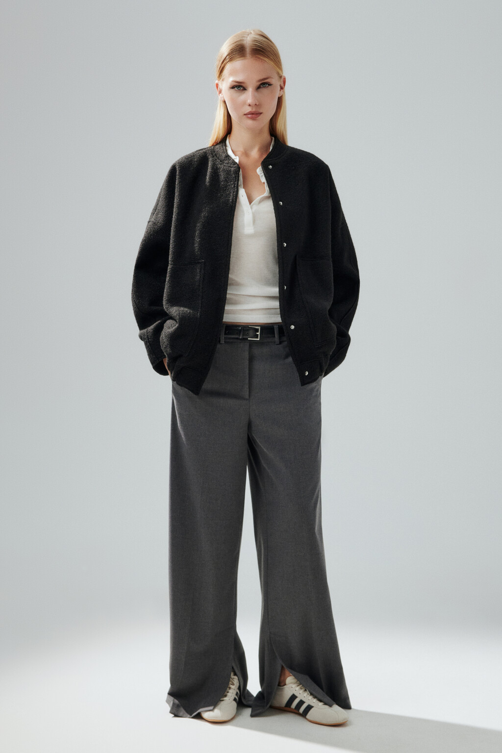 Куртка-бомбер из драповой ткани - цвет черный - 5