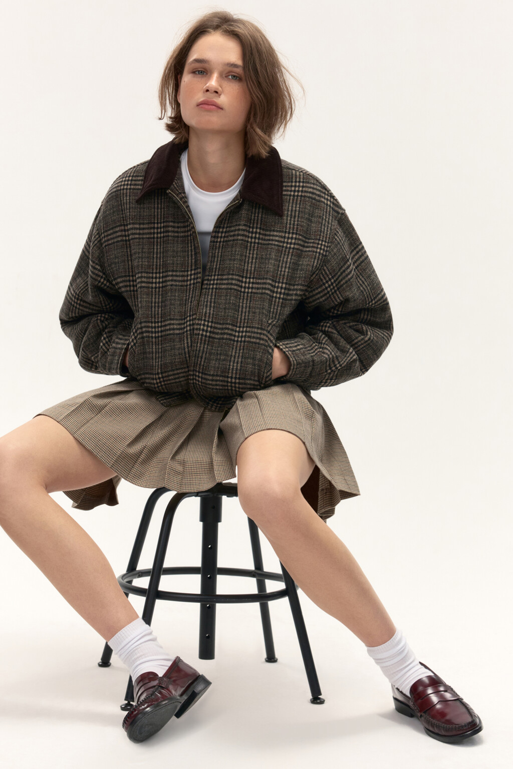 Куртка-бомбер драповая в клетку - цвет мультиколор - 1