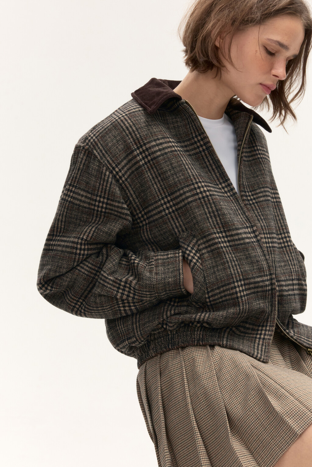 Куртка-бомбер драповая в клетку - цвет мультиколор - 2