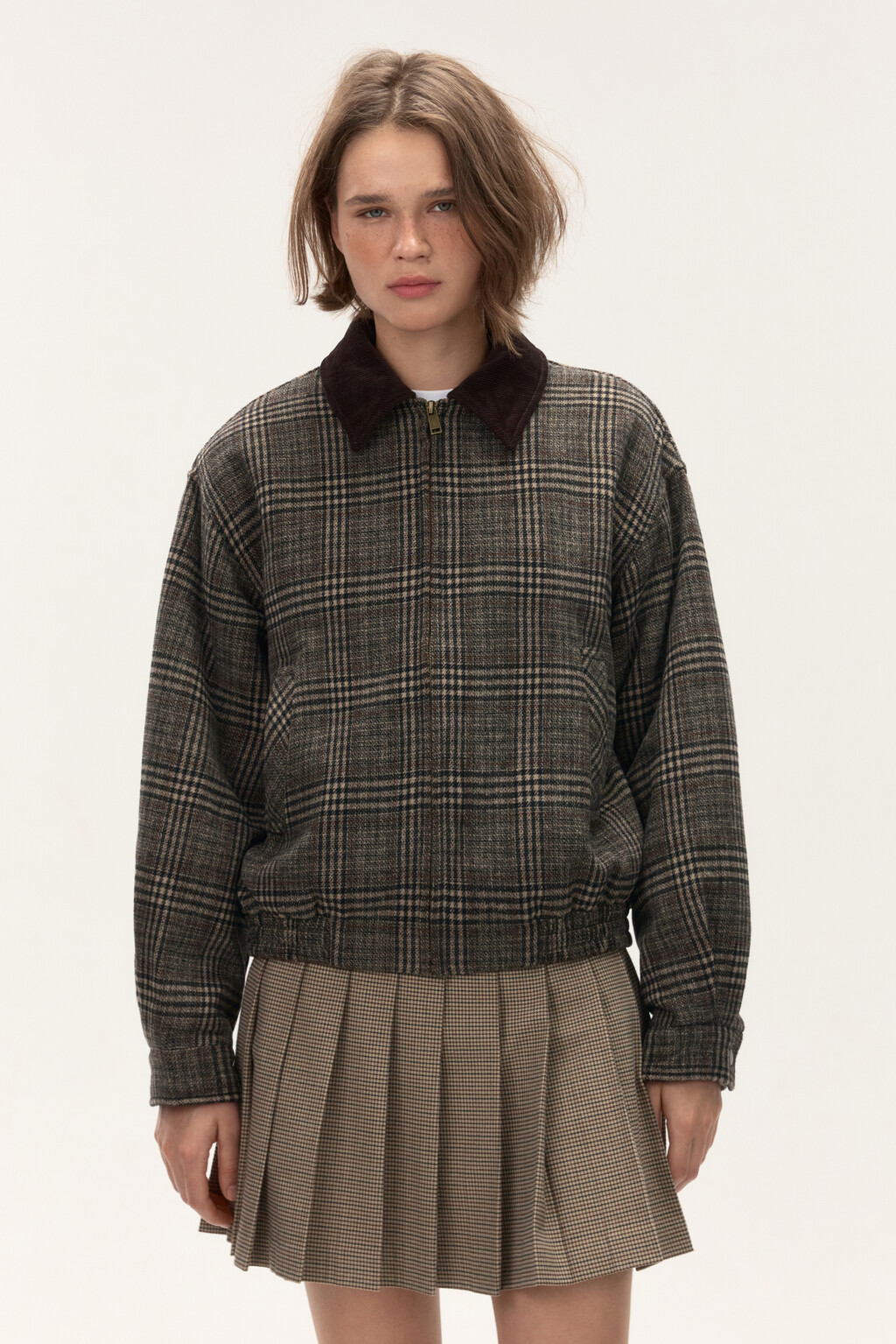 Куртка-бомбер драповая в клетку - цвет мультиколор - 3