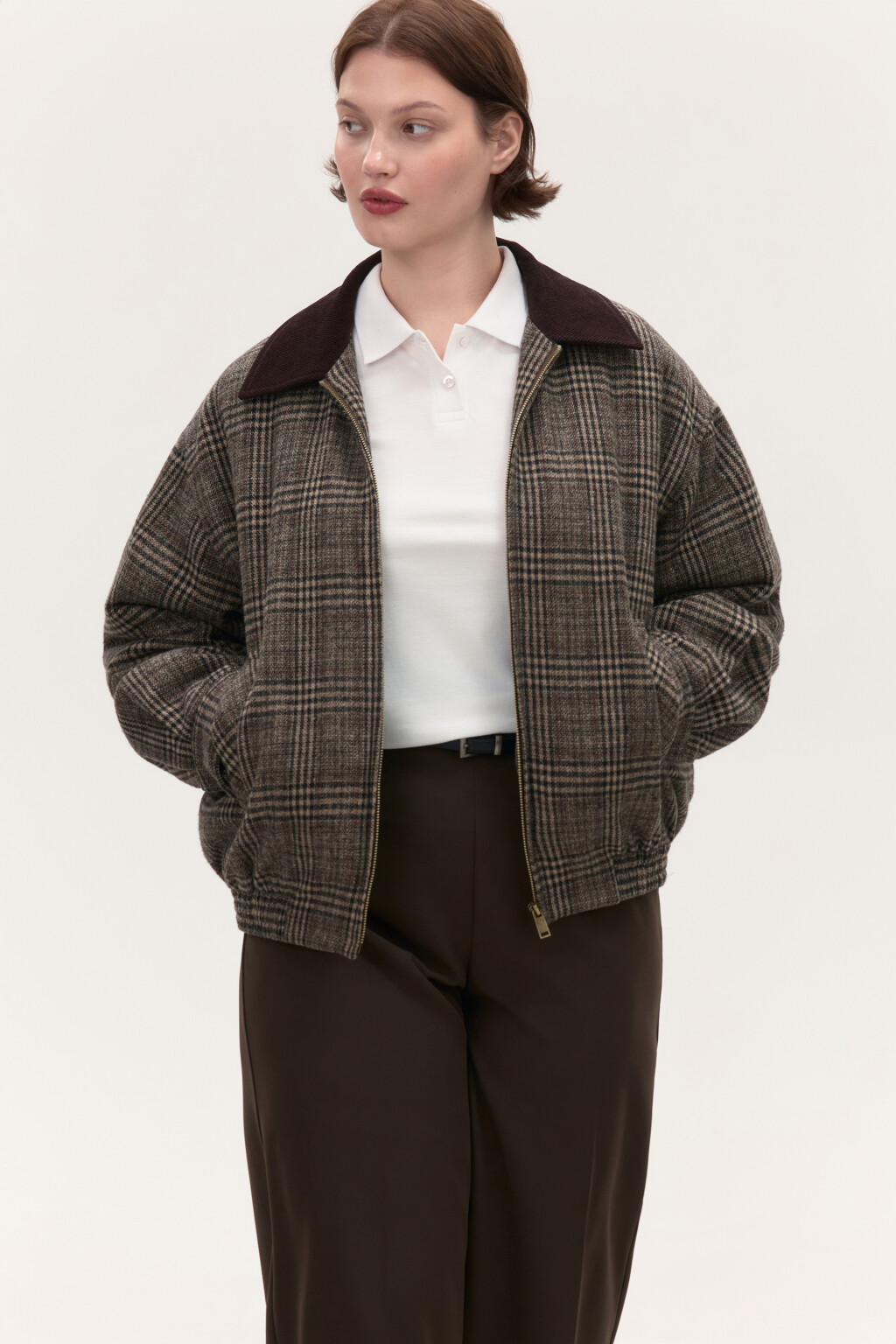 Куртка-бомбер драповая в клетку - цвет мультиколор - 1