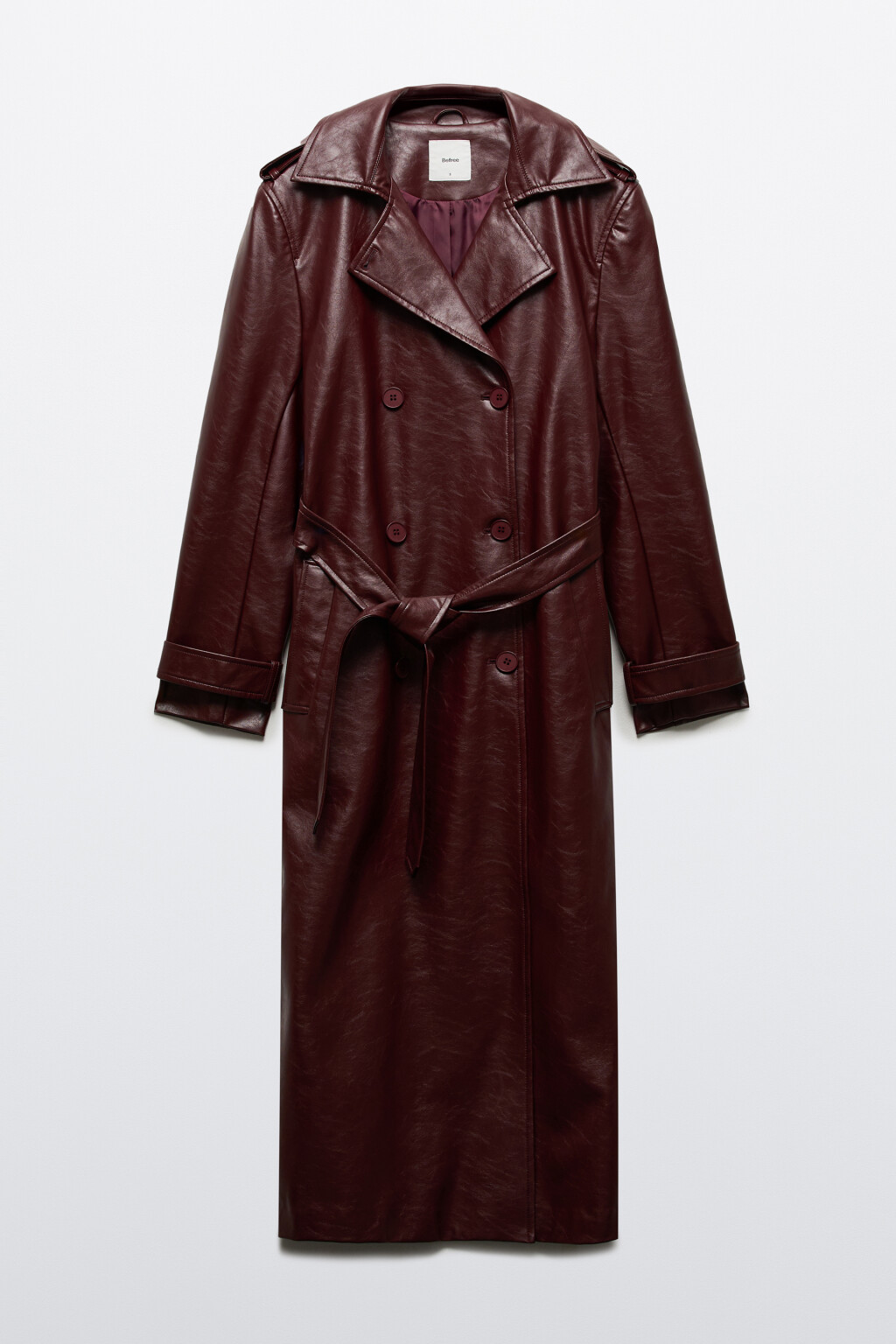 Плащ-тренчкот лакированный с поясом - цвет бордовый - 11