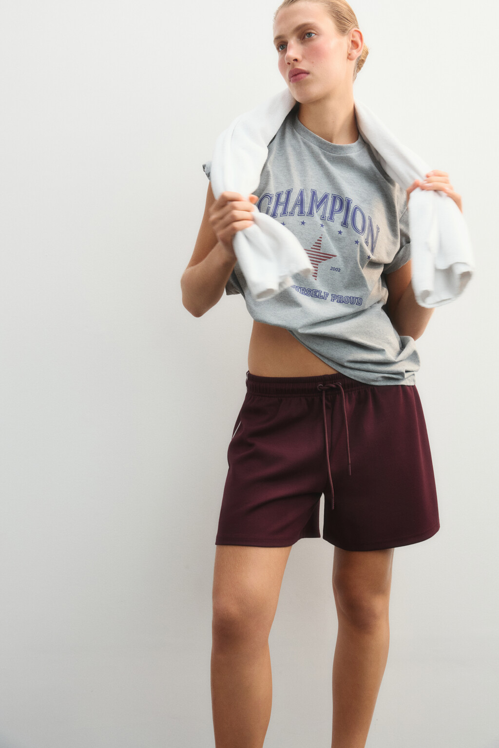 Шорты спортивные с лампасами - цвет бордовый - 1