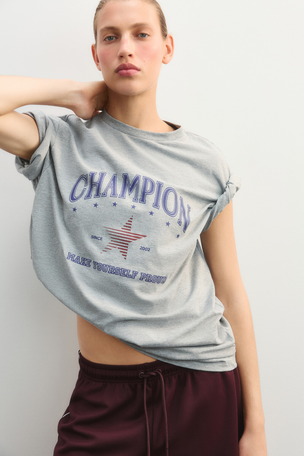 Футболка спортивная с принтом - цвет серый - 2