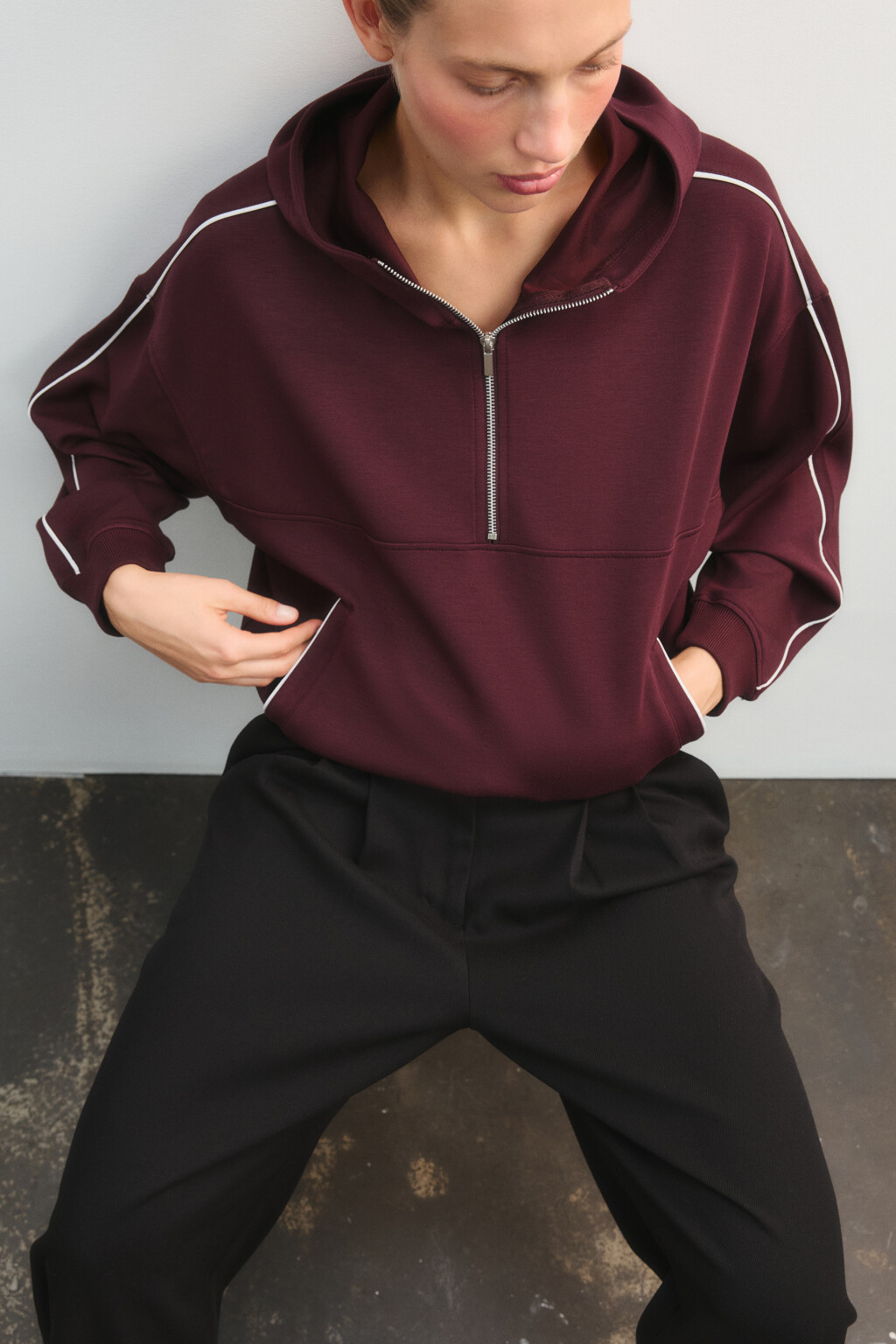 Худи на молнии спортивная с капюшоном - цвет бордовый - 1