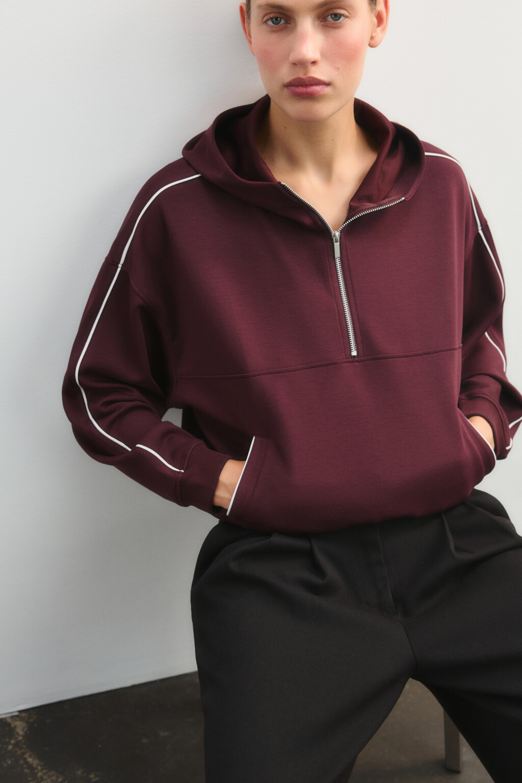 Худи на молнии спортивная с капюшоном - цвет бордовый - 3