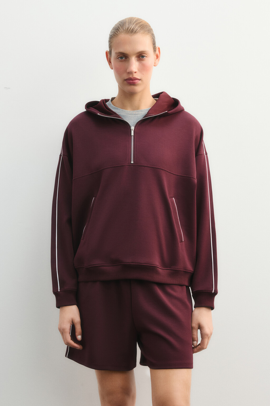 Худи на молнии спортивная с капюшоном - цвет бордовый - 4