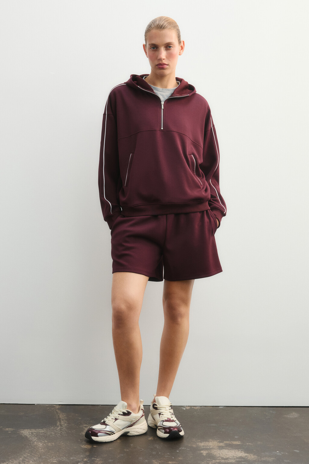 Худи на молнии спортивная с капюшоном - цвет бордовый - 6