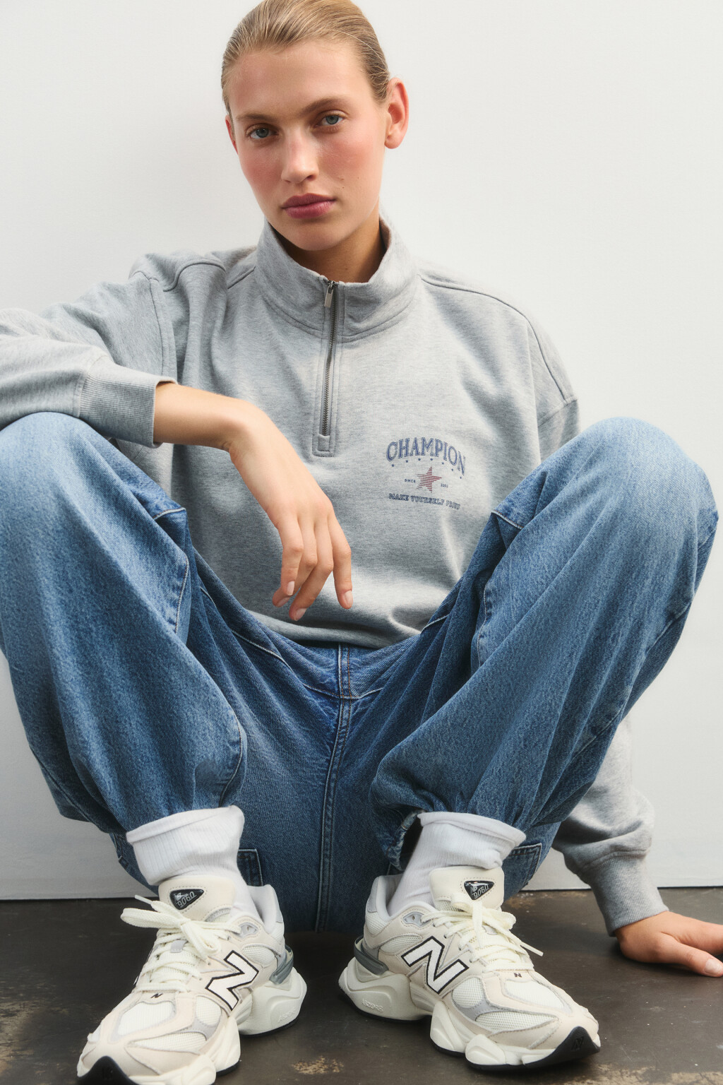 Толстовка на молнии с принтом - цвет серый - 1