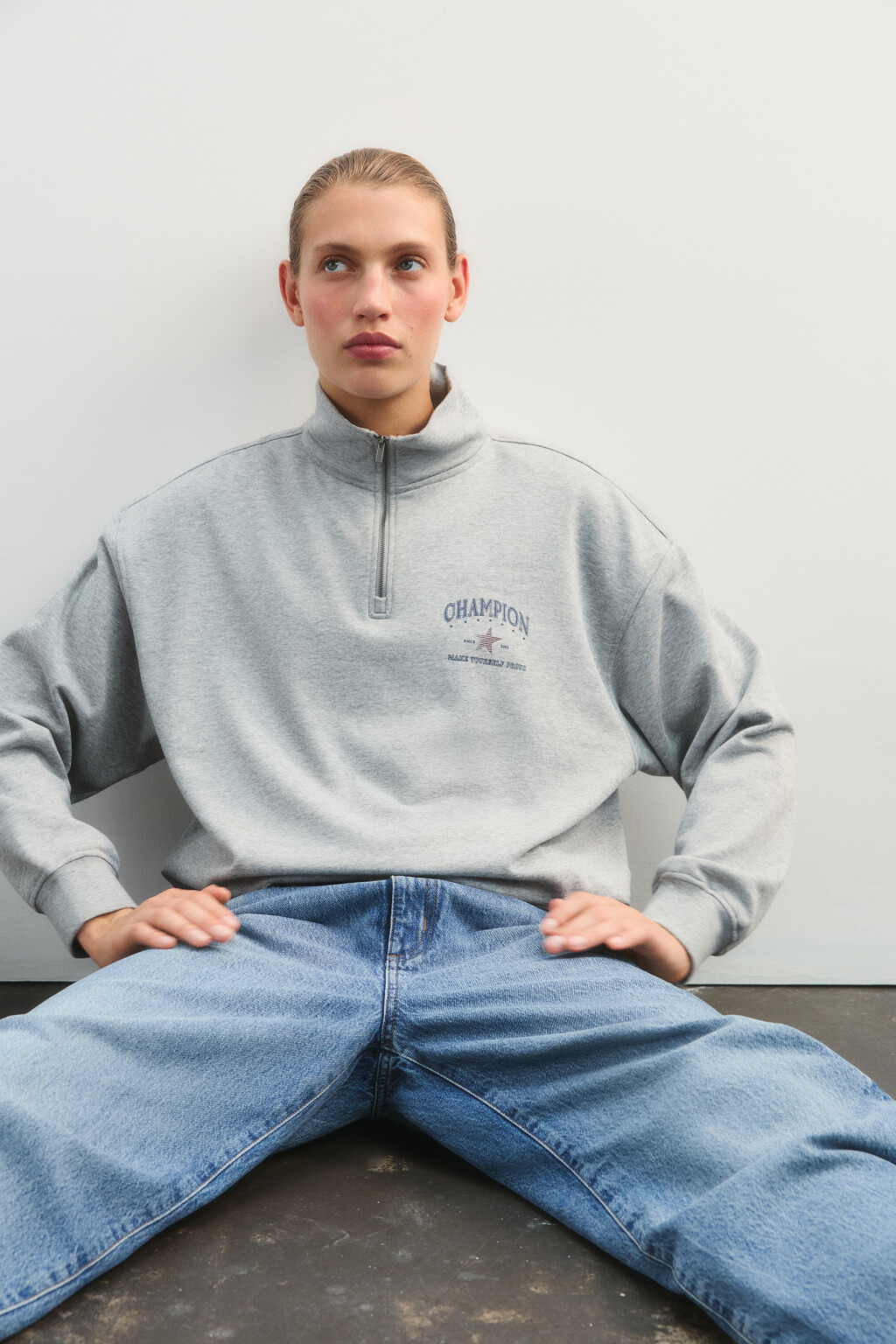 Толстовка на молнии с принтом - цвет серый - 3