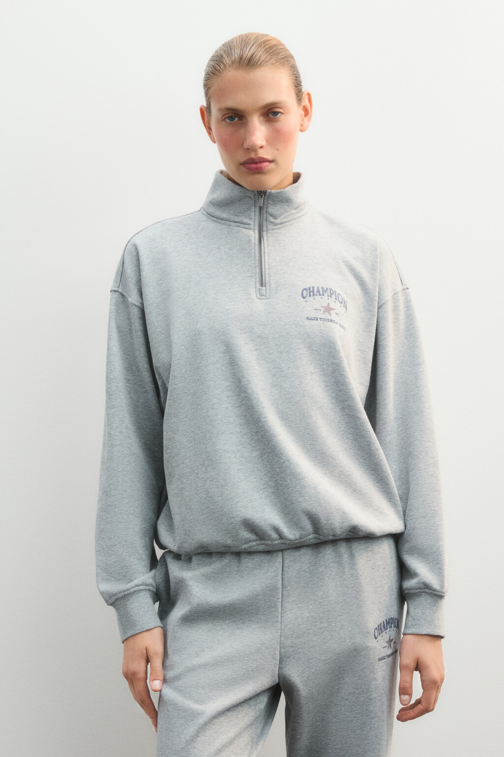 Толстовка на молнии с принтом - цвет серый - 4