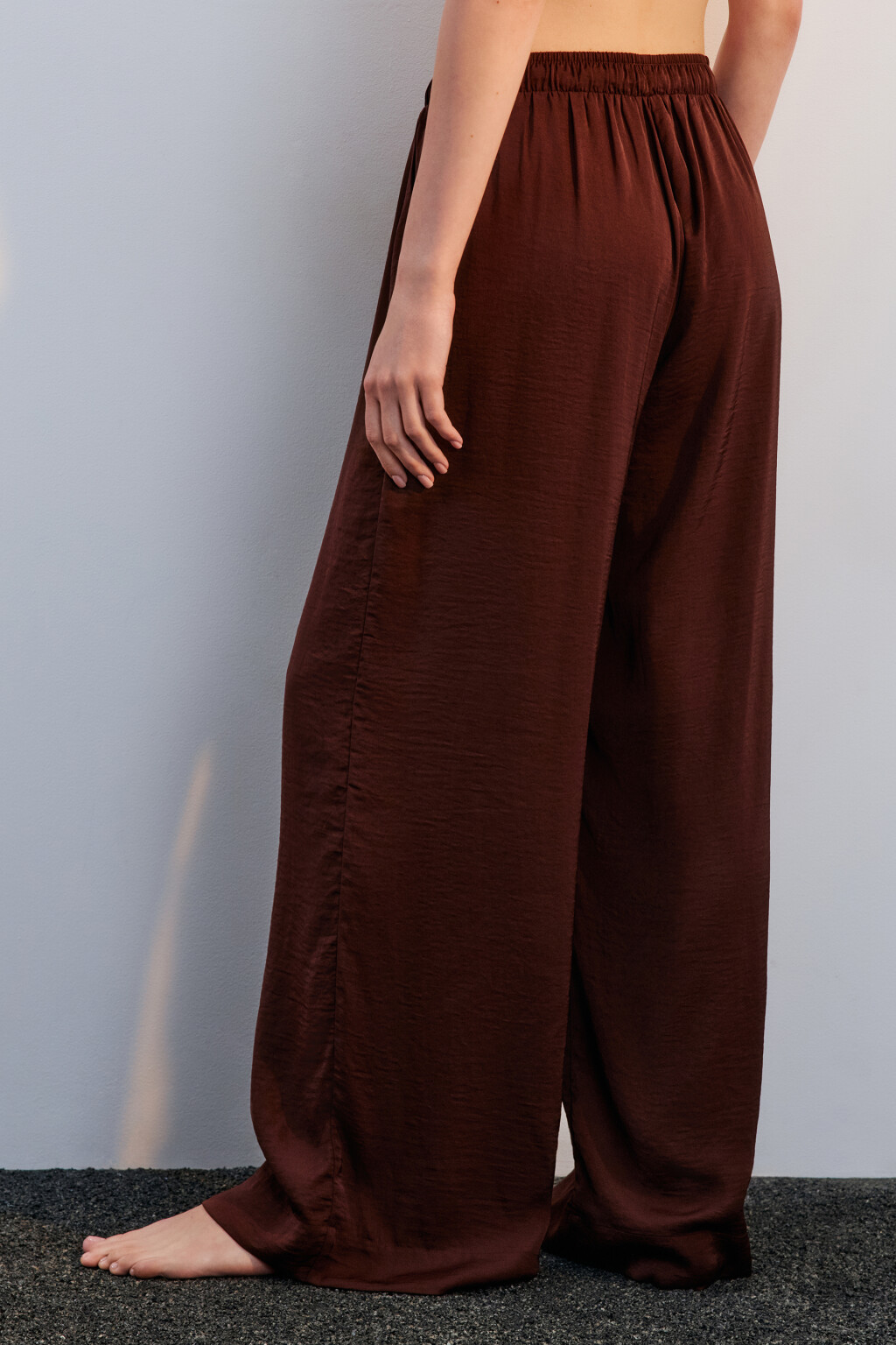 Брюки домашние атласные - цвет коричневый - 3