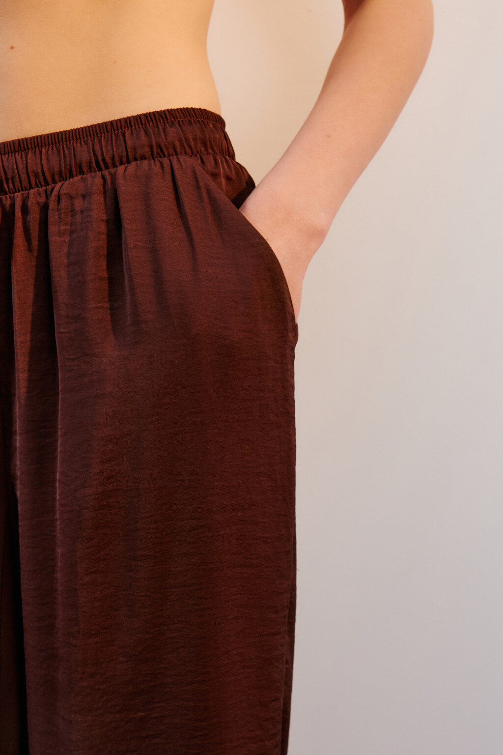 Брюки домашние атласные - цвет коричневый - 6