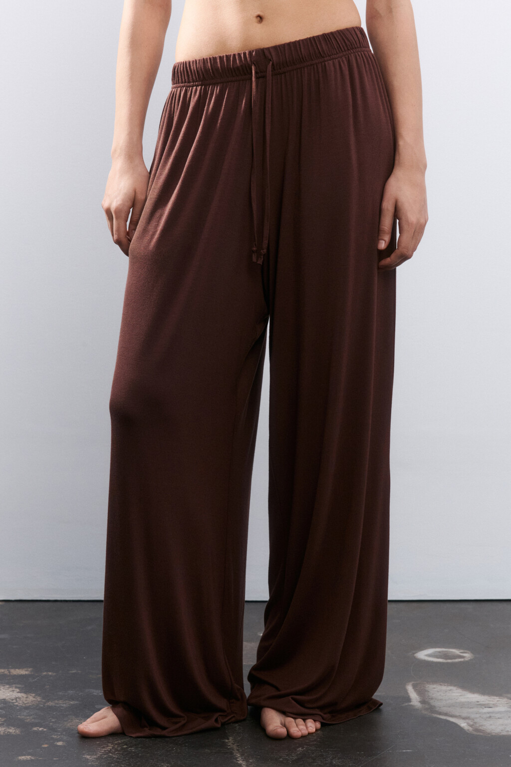 Брюки домашние широкие из вискозы - цвет коричневый - 3