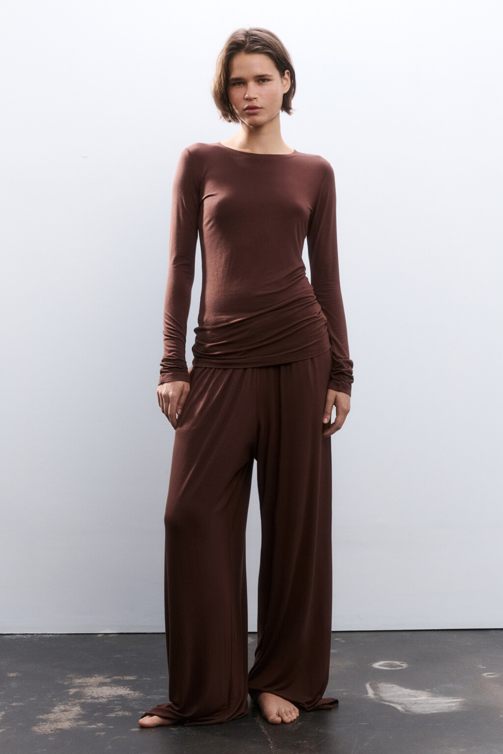 Брюки домашние широкие из вискозы - цвет коричневый - 5