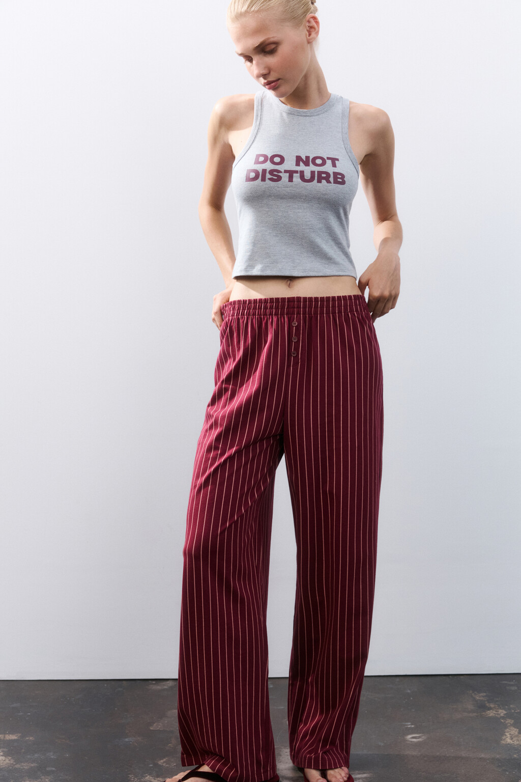Брюки домашние из хлопкового трикотажа - цвет бордовый - 1