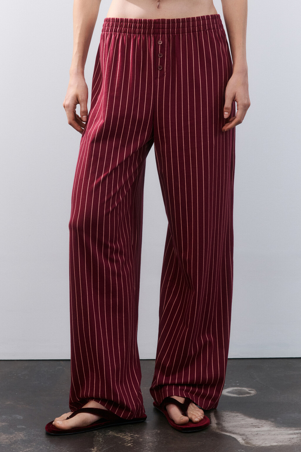 Брюки домашние из хлопкового трикотажа - цвет бордовый - 2