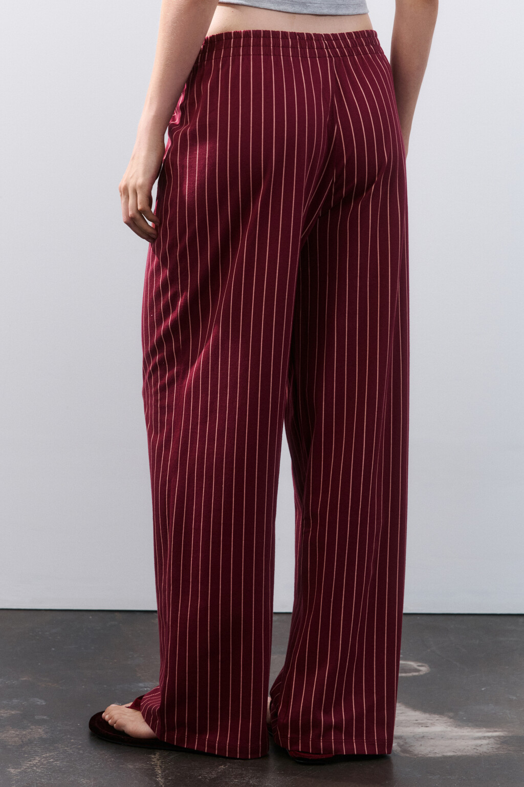 Брюки домашние из хлопкового трикотажа - цвет бордовый - 3