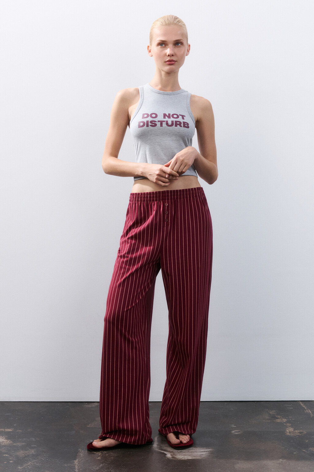 Брюки домашние из хлопкового трикотажа - цвет бордовый - 4