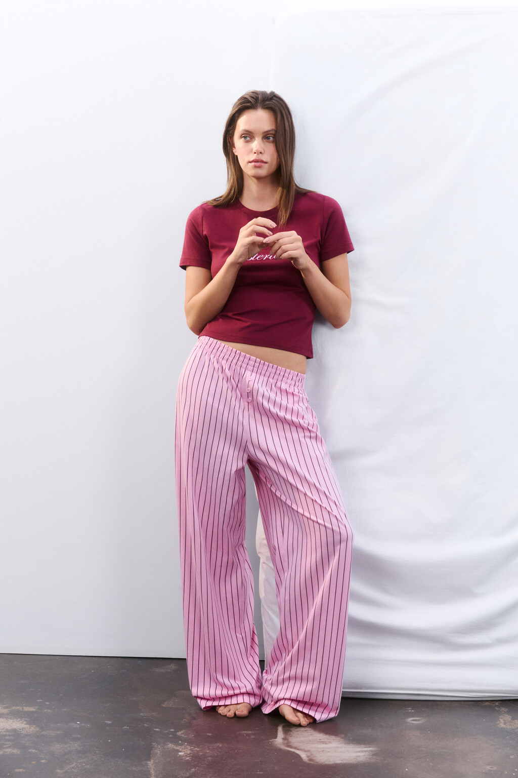 Брюки домашние из хлопкового трикотажа - цвет розовый - 1