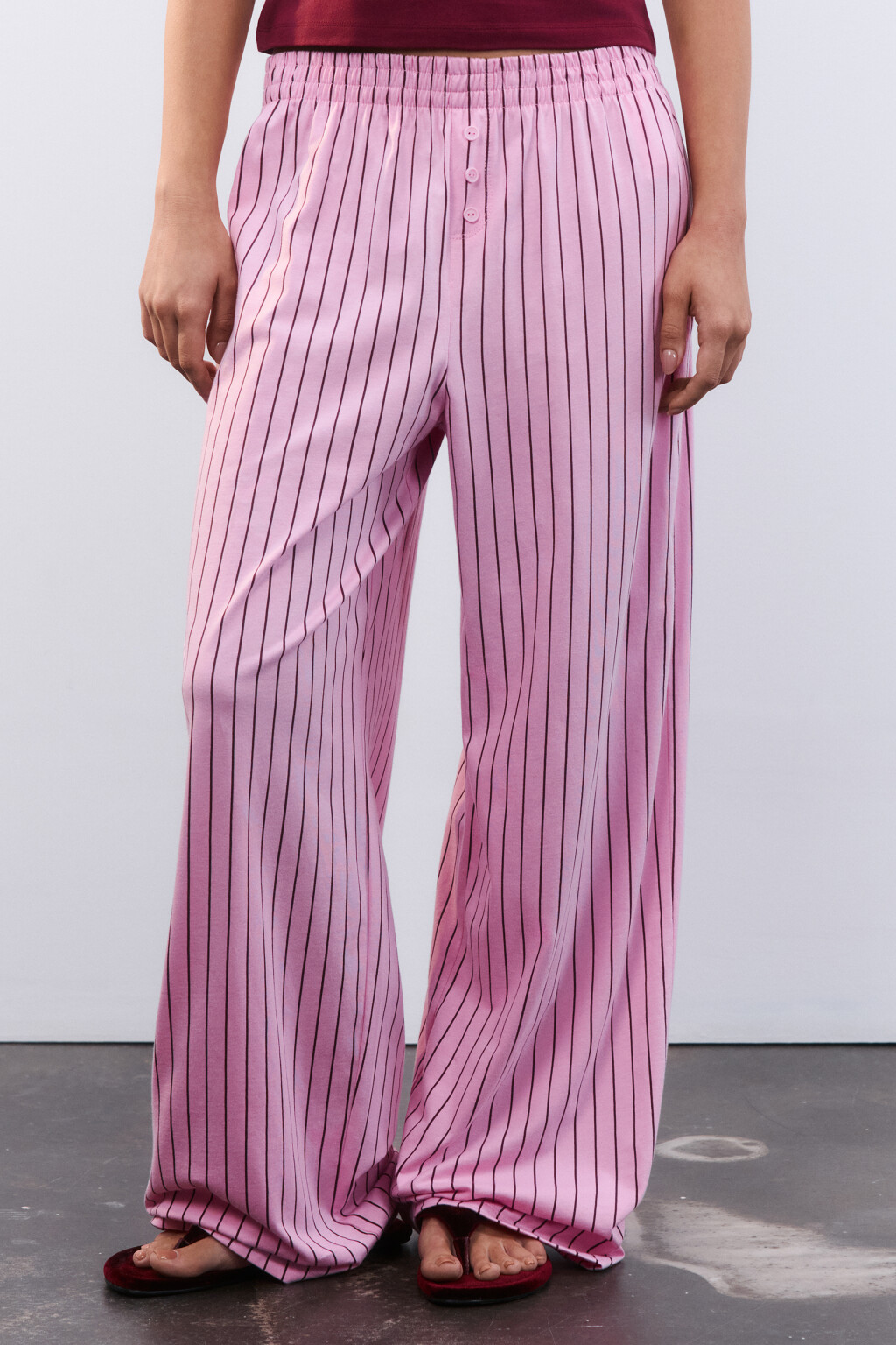 Брюки домашние из хлопкового трикотажа - цвет розовый - 2